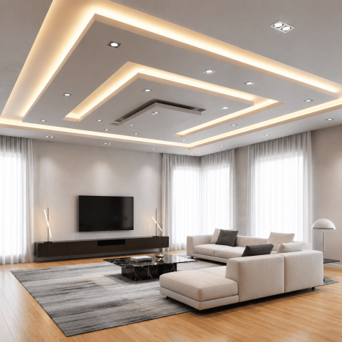 کناف مدرن هندسی با نور مخفی